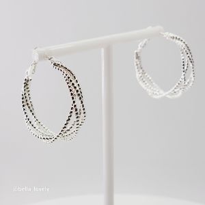 Textured Silver Toned Twisted Hoop Earrings 1.25"